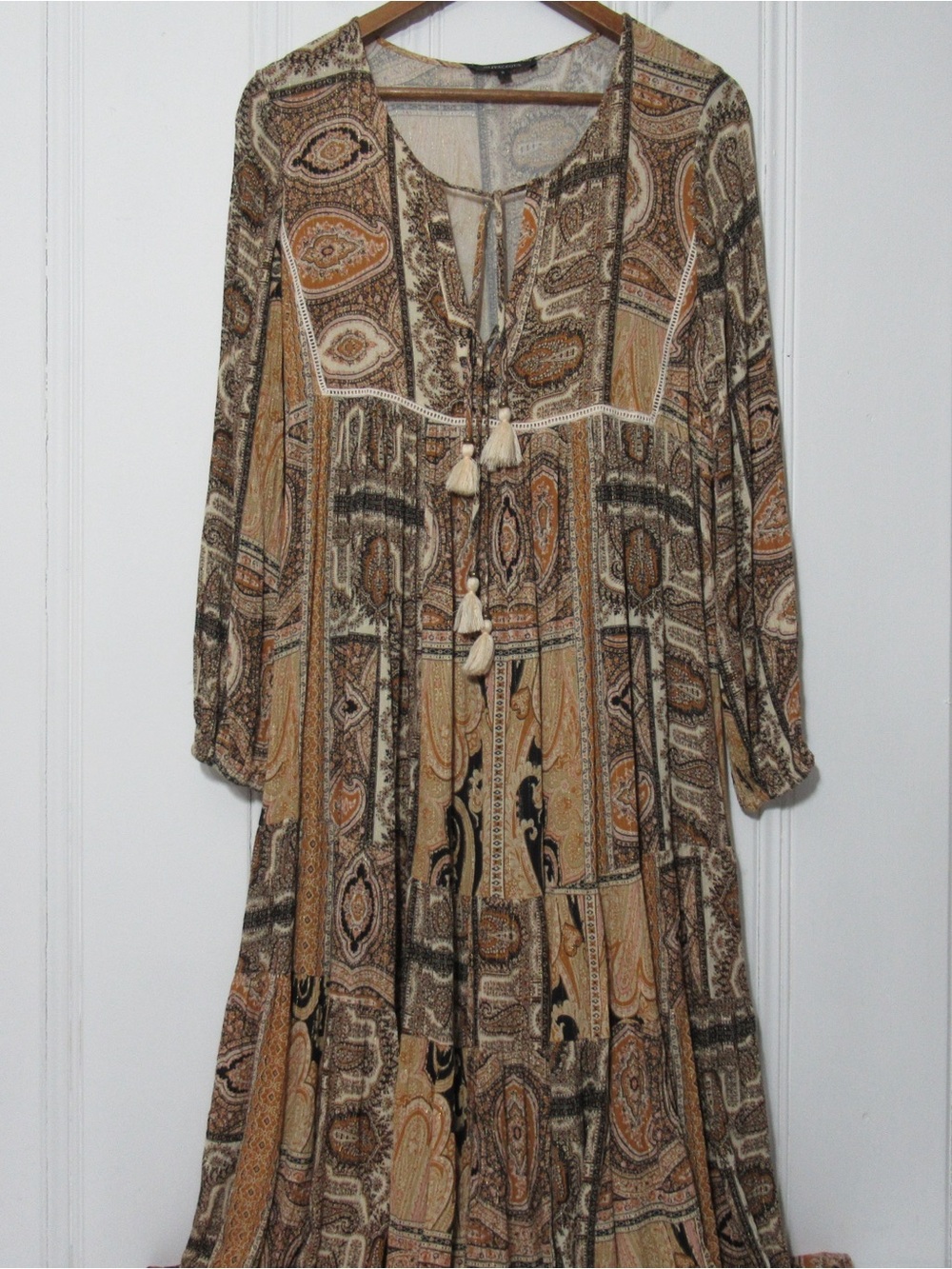 Olivaceous Brown Bohemian Paisley Midi Dress Size Small
